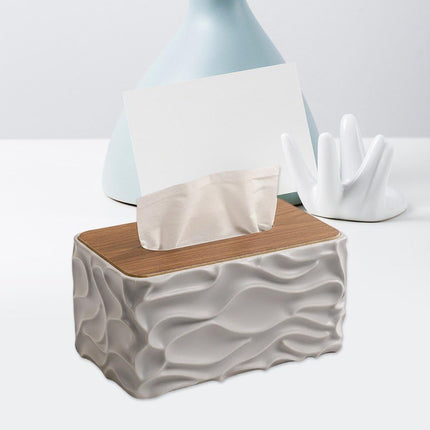 Tissue Box - Tissue Box - Handkerchief Box - Tissue Holder - Napkin Holder - Baby Wipes Box - Tissue Dispenser - Storage Box - Bathroom Accessories - Desk Organizer - Living Room Decoration - Bedroom Interior - Modern Design - Gray with Wood - 1 Piece.