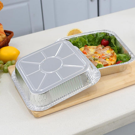Aluminum Trays - Square Oven Dishes - Air Fryer Trays - Aluminum Bowls - Disposable Trays - BBQ Trays - Grill Accessories - Lasagna Dishes - Small Baking Pans - Heat Resistant - Food Containers - Catering - Greaseproof - Sturdy - Silver - 50 Pieces.
