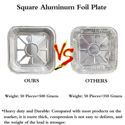 Aluminum Trays - Square Oven Dishes - Air Fryer Trays - Aluminum Bowls - Disposable Trays - BBQ Trays - Grill Accessories - Lasagna Dishes - Small Baking Pans - Heat Resistant - Food Containers - Catering - Greaseproof - Sturdy - Silver - 50 Pieces.