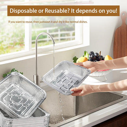 Aluminum Trays - Square Oven Dishes - Air Fryer Trays - Aluminum Bowls - Disposable Trays - BBQ Trays - Grill Accessories - Lasagna Dishes - Small Baking Pans - Heat Resistant - Food Containers - Catering - Greaseproof - Sturdy - Silver - 50 Pieces.