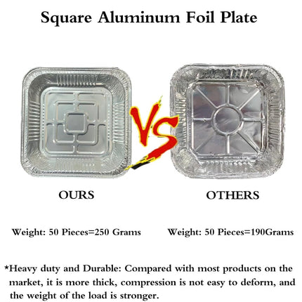 Aluminum Trays - Square Oven Dishes - Air Fryer Trays - Aluminum Bowls - Disposable Trays - BBQ Drip Trays - Grill Accessories - Baking Pans - Heat Resistant - Food Containers - Catering Trays - Meal Prep Trays - Practical - Silver - 50 Pieces.