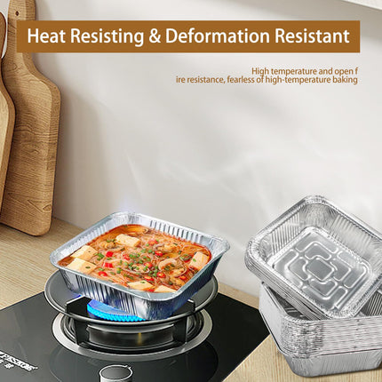 Aluminum Trays - Square Oven Dishes - Air Fryer Trays - Aluminum Bowls - Disposable Trays - BBQ Drip Trays - Grill Accessories - Baking Pans - Heat Resistant - Food Containers - Catering Trays - Meal Prep Trays - Practical - Silver - 50 Pieces.