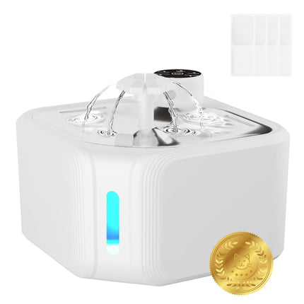 Cat Drinking Fountain - Water Fountain - Dog Drinking Bowl - Automatic Drinking Bowl - Cat Fountain - Dog Fountain - Water Dispenser - Whisper-Quiet - Includes 8 Filters - LED Lighting - Water Bowl - Pet Accessories - 2.8 Liters - White - 1 Piece.