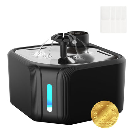Cat Drinking Fountain - Water Fountain - Dog Drinking Bowl - Automatic Drinking Bowl - Cat Fountain - Dog Fountain - Water Dispenser - Whisper-Quiet - Includes 8 Filters - LED Lighting - Water Bowl - Pet Accessories - 2.8 Liters - Black - 1 Piece.