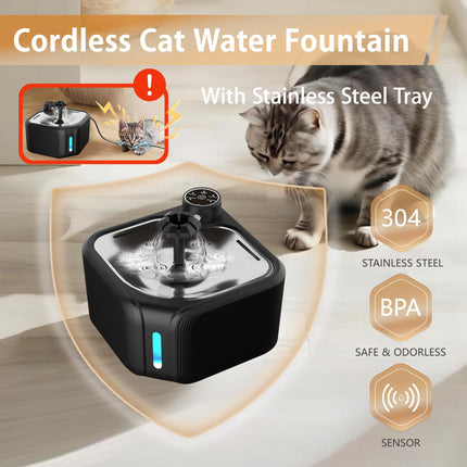 Cat Drinking Fountain - Water Fountain - Dog Drinking Bowl - Automatic Drinking Bowl - Cat Fountain - Dog Fountain - Water Dispenser - Whisper-Quiet - Includes 8 Filters - LED Lighting - Water Bowl - Pet Accessories - 2.8 Liters - Black - 1 Piece.