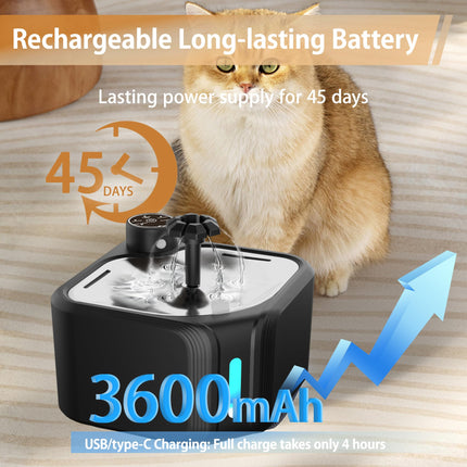 Cat Drinking Fountain - Water Fountain - Dog Drinking Bowl - Automatic Drinking Bowl - Cat Fountain - Dog Fountain - Water Dispenser - Whisper-Quiet - Includes 8 Filters - LED Lighting - Water Bowl - Pet Accessories - 2.8 Liters - Black - 1 Piece.