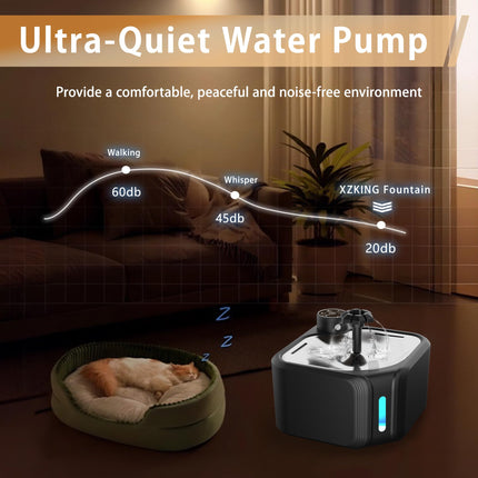 Cat Drinking Fountain - Water Fountain - Dog Drinking Bowl - Automatic Drinking Bowl - Cat Fountain - Dog Fountain - Water Dispenser - Whisper-Quiet - Includes 8 Filters - LED Lighting - Water Bowl - Pet Accessories - 2.8 Liters - Black - 1 Piece.