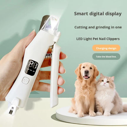 Dog Nail Scissors - Cat Nail Clippers - Professional Nail Clippers - LED Lighting - Rechargeable - Digital Display - Pet Care - Nail Cutting - Collection Tray - Paw Care - Safe & Sharp - Stainless Steel - Nail Care - White - 1 Piece.
