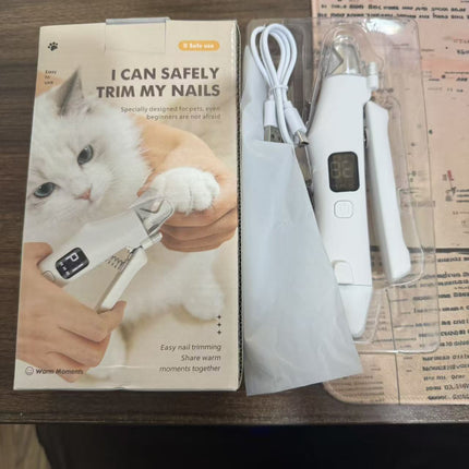 Dog Nail Scissors - Cat Nail Clippers - Professional Nail Clippers - LED Lighting - Rechargeable - Digital Display - Pet Care - Nail Cutting - Collection Tray - Paw Care - Safe & Sharp - Stainless Steel - Nail Care - White - 1 Piece.