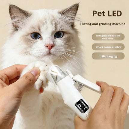 Dog Nail Scissors - Cat Nail Clippers - Professional Nail Clippers - LED Lighting - Rechargeable - Digital Display - Pet Care - Nail Cutting - Collection Tray - Paw Care - Safe & Sharp - Stainless Steel - Nail Care - White - 1 Piece.