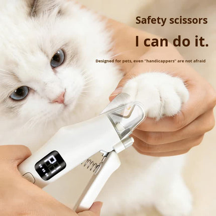 Dog Nail Scissors - Cat Nail Clippers - Professional Nail Clippers - LED Lighting - Rechargeable - Digital Display - Pet Care - Nail Cutting - Collection Tray - Paw Care - Safe & Sharp - Stainless Steel - Nail Care - White - 1 Piece.