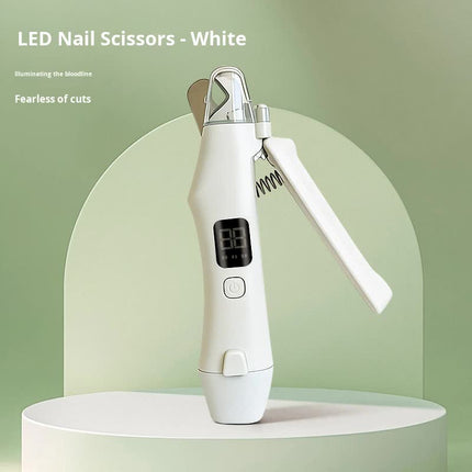 Dog Nail Scissors - Cat Nail Clippers - Professional Nail Clippers - LED Lighting - Rechargeable - Digital Display - Pet Care - Nail Cutting - Collection Tray - Paw Care - Safe & Sharp - Stainless Steel - Nail Care - White - 1 Piece.