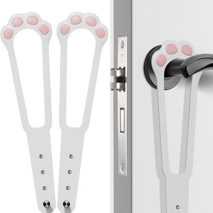 Door Stopper - Door Holder - Door Holder - Dog Barrier - Cat Flap Alternative - Door Stop - Door Catch - Door Hook - Ventilation - Pet Accessories - Door Security - Adjustable - Cat Paw - White - 2 pieces.