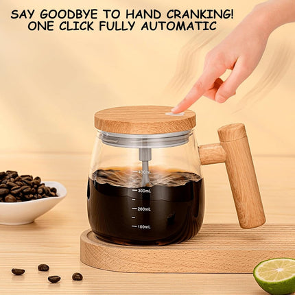 Self-Stirring Mug - Coffee Mug - Mixing Cup - Electric Mixing Cup - Automatic Stirring Cup - Milk Frother - Drink Mixer - Magnetic Cup - Shaker - Kitchen Gadgets - Coffee Accessories - Glass - Wood Design - Brown - 1 piece.