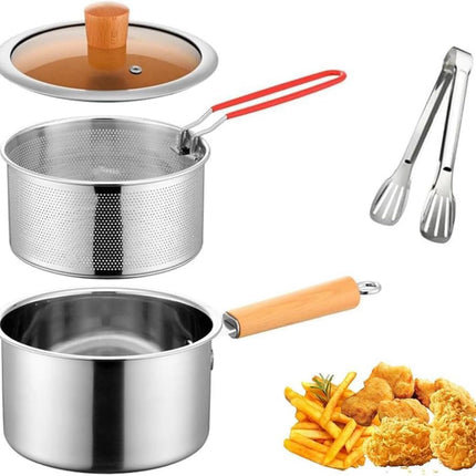 Deep fryer - Deep fryer - Saucepan - Cooking pot - Frying basket - Doughnut pan - Dutch oven - Induction pan - Gas - Electric - Frying set - Kitchen utensils - Kitchen accessories - Including tongs - Stainless steel - Stainless steel - Silver - 1 piece.