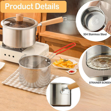 Deep fryer - Deep fryer - Saucepan - Cooking pot - Frying basket - Doughnut pan - Dutch oven - Induction pan - Gas - Electric - Frying set - Kitchen utensils - Kitchen accessories - Including tongs - Stainless steel - Stainless steel - Silver - 1 piece.