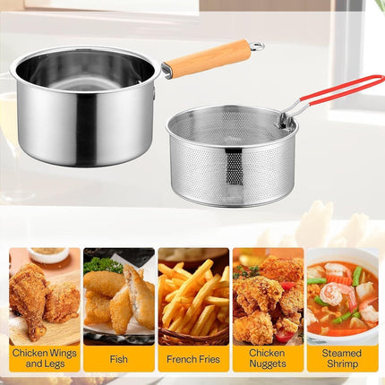 Deep fryer - Deep fryer - Saucepan - Cooking pot - Frying basket - Doughnut pan - Dutch oven - Induction pan - Gas - Electric - Frying set - Kitchen utensils - Kitchen accessories - Including tongs - Stainless steel - Stainless steel - Silver - 1 piece.