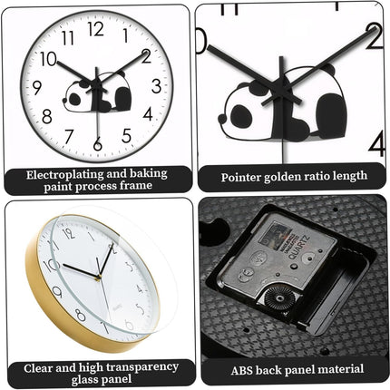 Wall Clock - Clock - Silent Wall Clock - Wall Clock - Analog Clock - Living Room Wall Clock - Bedroom Clock - Panda Design - Animal Motif - Modern Interior - Silent - Not Ticking - Wall Decoration - Office - Kitchen - Black and White - 1 Piece.