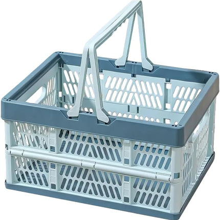 Folding Crate - Folding Crate - Shopping Basket - Storage Basket - Collapsible Basket - Shopping Crate - Storage Box - Plastic Crate - Camping - Car Organizer - Foldable - Stackable - With Handles - Trunk - Blue Gray - 1 Piece.