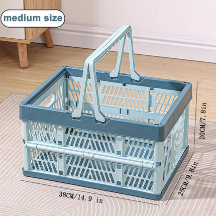 Folding Crate - Folding Crate - Shopping Basket - Storage Basket - Collapsible Basket - Shopping Crate - Storage Box - Plastic Crate - Camping - Car Organizer - Foldable - Stackable - With Handles - Trunk - Blue Gray - 1 Piece.