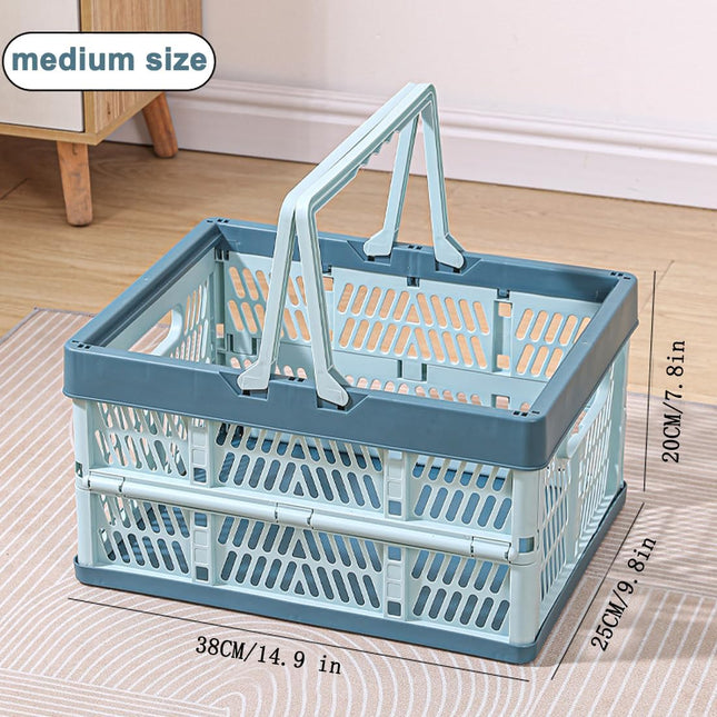Folding Crate - Folding Crate - Shopping Basket - Storage Basket - Collapsible Basket - Shopping Crate - Storage Box - Plastic Crate - Camping - Car Organizer - Foldable - Stackable - With Handles - Trunk - Blue Gray - 1 Piece.