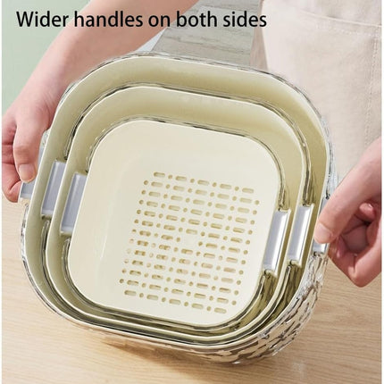 Colander - Kitchen Colander - Sieve - Fruit Basket - Vegetable Basket - Draining Set - Washing Colander - Double Layered - With Bowl - Kitchen Organization - Fruits and Vegetables - Pasta and Rice - Stackable - Multifunctional - 3 Sizes - Milky White - 6.