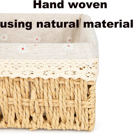 Storage Basket - Basket Set - Wicker Basket - Woven Basket - Cabinet Basket - Bathroom Basket - Storage Box - Drawer Organizer - Living Room - Bedroom - Bathroom Accessories - With Fabric Lining - Floral Print - Country Style - 3 Sizes - Natural - 3 Piece.