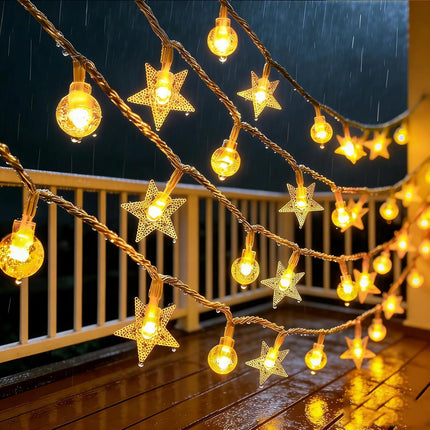 Fairy Lights - Mood Lighting - Indoor Christmas Lights - Fairy Lights - Stars and Bulbs - Party Lights - Living Room Decoration - Bedroom - Battery Operated - LED Lighting - Christmas Lights - 3 Meters - 20 Lights - Warm White - 1 Piece.