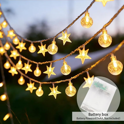 Fairy Lights - Mood Lighting - Indoor Christmas Lights - Fairy Lights - Stars and Bulbs - Party Lights - Living Room Decoration - Bedroom - Battery Operated - LED Lighting - Christmas Lights - 3 Meters - 20 Lights - Warm White - 1 Piece.