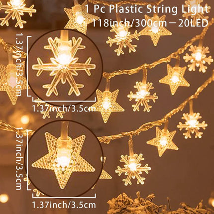 Indoor Christmas Lights - Star and Snowflake Light String - Christmas Decorations - Christmas Lights - Christmas Tree Lights - Living Room Mood Lighting - LED Lights - Window Decoration - Party Lights - Warm White - 1 Piece.