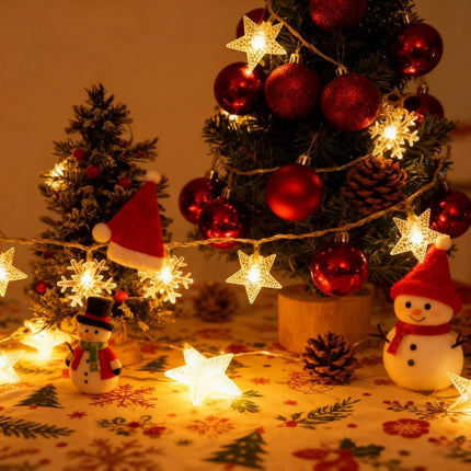 Indoor Christmas Lights - Star and Snowflake Light String - Christmas Decorations - Christmas Lights - Christmas Tree Lights - Living Room Mood Lighting - LED Lights - Window Decoration - Party Lights - Warm White - 1 Piece.