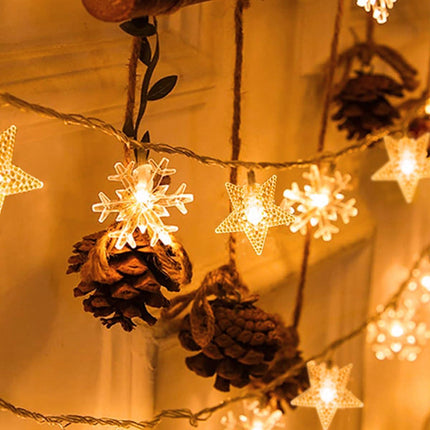 Indoor Christmas Lights - Star and Snowflake Light String - Christmas Decorations - Christmas Lights - Christmas Tree Lights - Living Room Mood Lighting - LED Lights - Window Decoration - Party Lights - Warm White - 1 Piece.