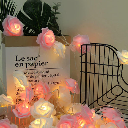 Rose Fairy Lights - Indoor Mood Lighting - Bedroom Decoration - LED Lights - Artificial Flowers - Wedding Decoration - Window Decoration - Valentine's Day Gift - Fairy Lights - Home Accessories - Party Lighting - Pink and White - 1 Piece.