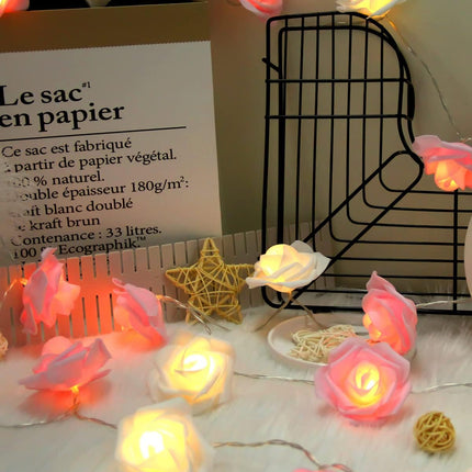 Rose Fairy Lights - Indoor Mood Lighting - Bedroom Decoration - LED Lights - Artificial Flowers - Wedding Decoration - Window Decoration - Valentine's Day Gift - Fairy Lights - Home Accessories - Party Lighting - Pink and White - 1 Piece.