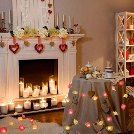 Rose Fairy Lights - Indoor Mood Lighting - Bedroom Decoration - LED Lights - Artificial Flowers - Wedding Decoration - Window Decoration - Valentine's Day Gift - Fairy Lights - Home Accessories - Party Lighting - Pink and White - 1 Piece.