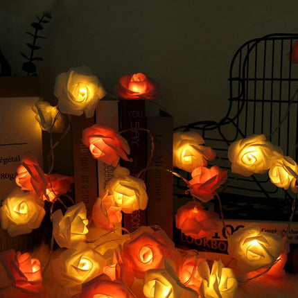 Rose Fairy Lights - Indoor Mood Lighting - Bedroom Decoration - LED Lights - Artificial Flowers - Wedding Decoration - Window Decoration - Valentine's Day Gift - Fairy Lights - Home Accessories - Party Lighting - Pink and White - 1 Piece.