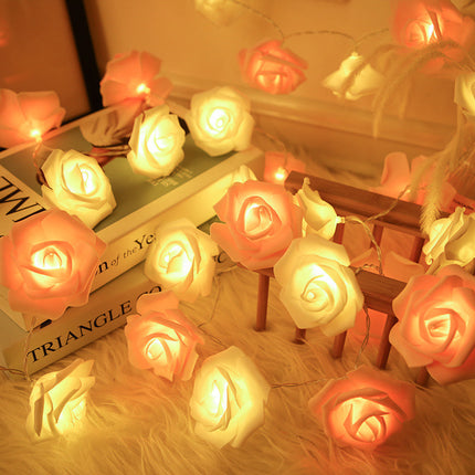 Rose Fairy Lights - Indoor Mood Lighting - Bedroom Decoration - LED Lights - Artificial Flowers - Wedding Decoration - Window Decoration - Valentine's Day Gift - Fairy Lights - Home Accessories - Party Lighting - Pink and White - 1 Piece.