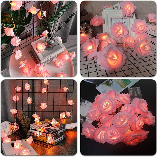 Rose Fairy Lights - Indoor Mood Lighting - Bedroom Decoration - LED Lights - Artificial Flowers - Wedding Decoration - Window Decoration - Valentine's Day Gift - Fairy Lights - Home Accessories - Party Lighting - Pink - 1 Piece.