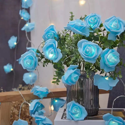 Rose Fairy Lights - Indoor Mood Lighting - Bedroom Decoration - LED Lights - Artificial Flowers - Wedding Decoration - Window Decoration - Valentine's Day Gift - Fairy Lights - Home Accessories - Party Lighting - Blue - 1 Piece.