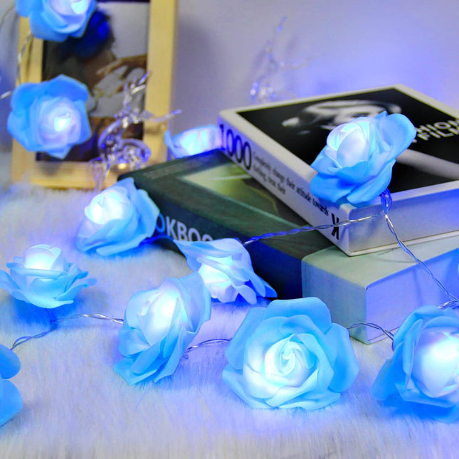 Rose Fairy Lights - Indoor Mood Lighting - Bedroom Decoration - LED Lights - Artificial Flowers - Wedding Decoration - Window Decoration - Valentine's Day Gift - Fairy Lights - Home Accessories - Party Lighting - Blue - 1 Piece.