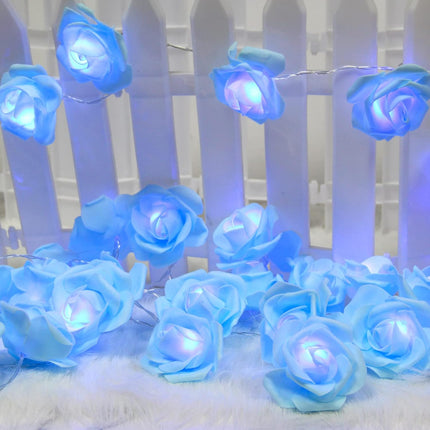 Rose Fairy Lights - Indoor Mood Lighting - Bedroom Decoration - LED Lights - Artificial Flowers - Wedding Decoration - Window Decoration - Valentine's Day Gift - Fairy Lights - Home Accessories - Party Lighting - Blue - 1 Piece.