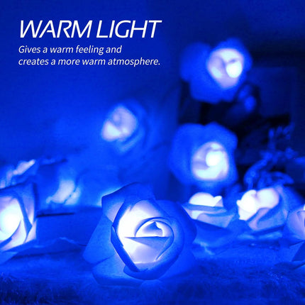 Rose Fairy Lights - Indoor Mood Lighting - Bedroom Decoration - LED Lights - Artificial Flowers - Wedding Decoration - Window Decoration - Valentine's Day Gift - Fairy Lights - Home Accessories - Party Lighting - Blue - 1 Piece.