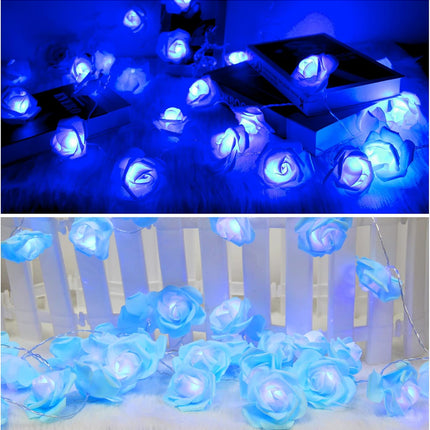 Rose Fairy Lights - Indoor Mood Lighting - Bedroom Decoration - LED Lights - Artificial Flowers - Wedding Decoration - Window Decoration - Valentine's Day Gift - Fairy Lights - Home Accessories - Party Lighting - Blue - 1 Piece.