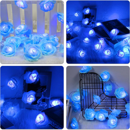 Rose Fairy Lights - Indoor Mood Lighting - Bedroom Decoration - LED Lights - Artificial Flowers - Wedding Decoration - Window Decoration - Valentine's Day Gift - Fairy Lights - Home Accessories - Party Lighting - Blue - 1 Piece.