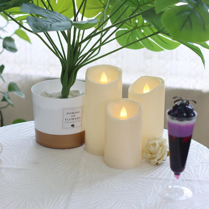 LED Candles - Pillar Candles - Indoor Mood Lighting - Flameless Candles - Electric Candles - Home Accessories - Table Decoration - Candle Set - Christmas Lights - LED Lights - Living Room Decoration - White - 3 Pieces.