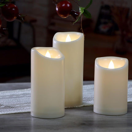LED Candles - Pillar Candles - Indoor Mood Lighting - Flameless Candles - Electric Candles - Home Accessories - Table Decoration - Candle Set - Christmas Lights - LED Lights - Living Room Decoration - White - 3 Pieces.