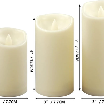 LED Candles - Pillar Candles - Indoor Mood Lighting - Flameless Candles - Electric Candles - Home Accessories - Table Decoration - Candle Set - Christmas Lights - LED Lights - Living Room Decoration - White - 3 Pieces.
