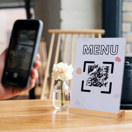 Menu Card Holder A4 - Photo Frame with Wooden Base - Table Stand - Brochure Holder - Acrylic Stand - Hospitality - Office - Wedding Decoration - Information Holder - Double Slot - Straight and Angled - Transparent and Wood - 3 Pieces.