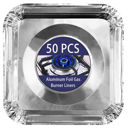 Gas stove protectors - Gas burner protectors - Aluminum foil gas stove - Gas stove foil - Kitchen accessories - Protective film - Extra thick - Universal - Cut to size - Square - Silver - 50 pieces.