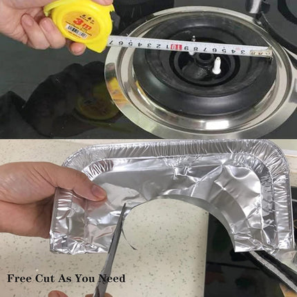 Gas stove protectors - Gas burner protectors - Aluminum foil gas stove - Gas stove foil - Kitchen accessories - Protective film - Extra thick - Universal - Cut to size - Hob protector - Round - Silver - 50 pieces.